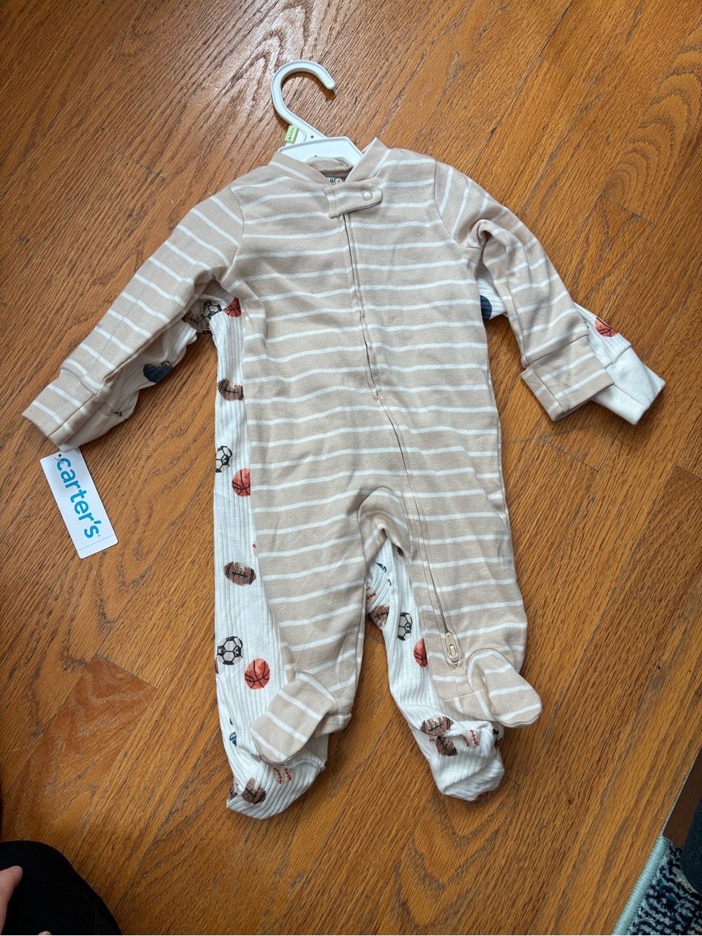 NWT Carter's Sports and Tan & White Striped Footed Sleepers